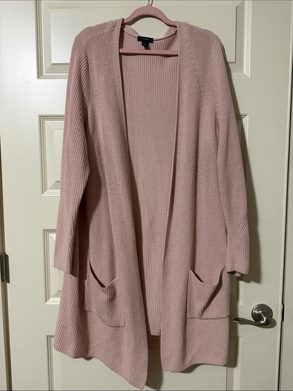 Halogen Blush Pink Open-Front Ribbed Cardigan